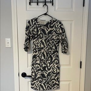 Hugo Boss Blackish Blue and Cream Midi Dress